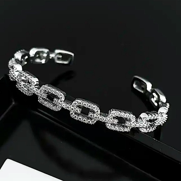 Silver Crystal Bangle Cuff Rhinestone Bracelet - Picture 1 of 11